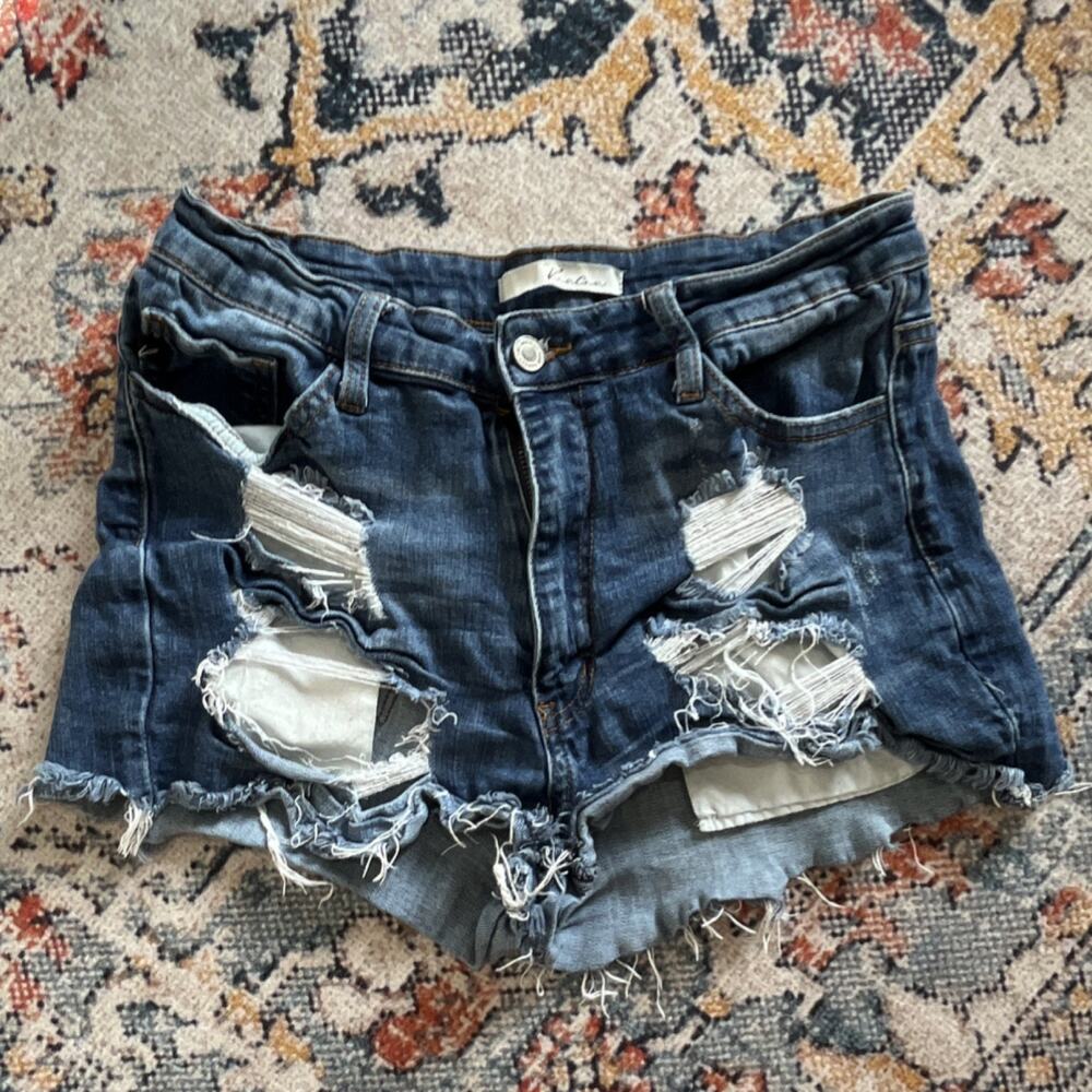 KanCan Women’s Blue Medium Wash Distressed Cut Off Denim Shorts Size 11 29"